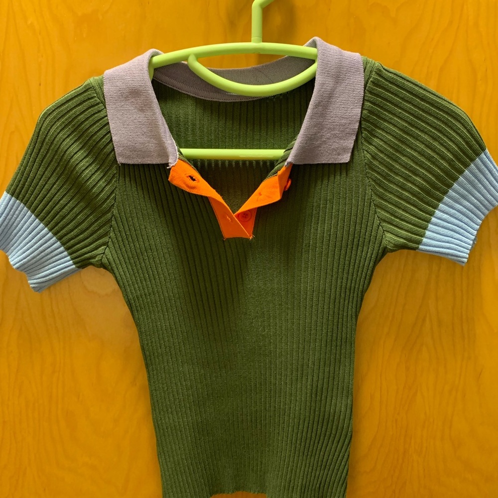 Color Block Button Up Crop Top